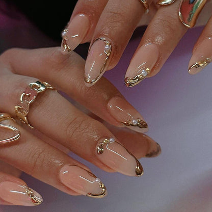 CTTHNBD Press on Nails Almond, Medium, French Tip Fake Nails