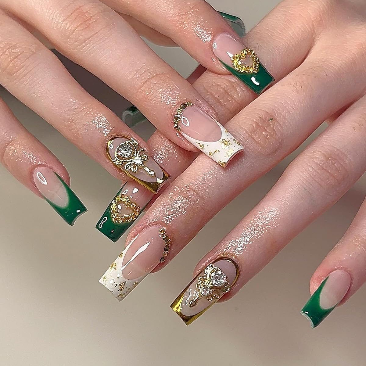 24Pcs Square Press on Nails Medium Length Fake Nails with Rhinestone Designs Bow Pink French Tip False Nails Cute Full Cover Reusable Stick on Nails for Women Girls Manicure Kit