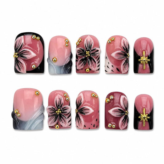 Fall Short Press on Nails Square French Acrylic Nails Handmade 10Pcs