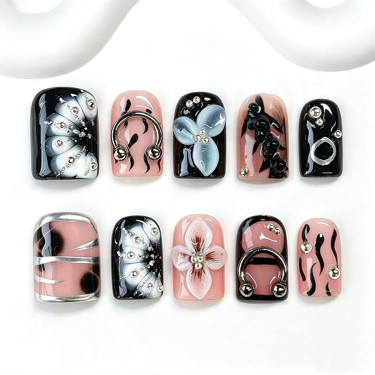 Handmade Press on Nails Short Almond Nude Polka Dot Glossy Reusable Fake Nails, Minimalist Beige Acrylic Press on Nails with White Dot Design for Women Girls 10 PCS(M)