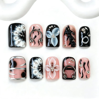 Handmade Press on Nails Short Almond Nude Polka Dot Glossy Reusable Fake Nails, Minimalist Beige Acrylic Press on Nails with White Dot Design for Women Girls 10 PCS(M)