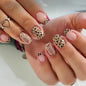Purple Press On Nails Short Square Black Flowers Line Design Rhinestones