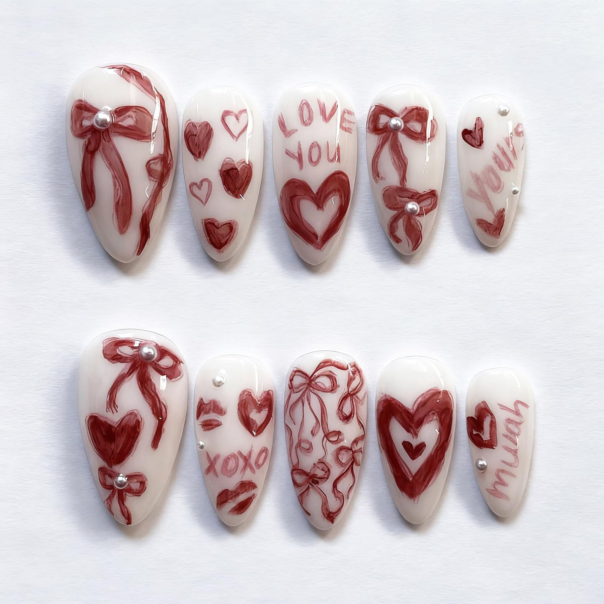 30Pcs Pink Press on Nails Medium Almond Fake Nails with 3D Flowers Pearl Designs Gold Flower False Nails Pink Gradient Acrylic Nail Tips Peach Blossoms Full Cover Stick on Nails for Women