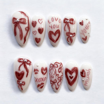 30Pcs Pink Press on Nails Medium Almond Fake Nails with 3D Flowers Pearl Designs Gold Flower False Nails Pink Gradient Acrylic Nail Tips Peach Blossoms Full Cover Stick on Nails for Women