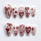 30Pcs Pink Press on Nails Medium Almond Fake Nails with 3D Flowers Pearl Designs Gold Flower False Nails Pink Gradient Acrylic Nail Tips Peach Blossoms Full Cover Stick on Nails for Women