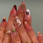 Long Press on Nails Almond Fake Nails Purple French Artificial Nail with 3D Flowers Designs Glitter Summer and Fall Cute Stick on Nail for Women 24pcs