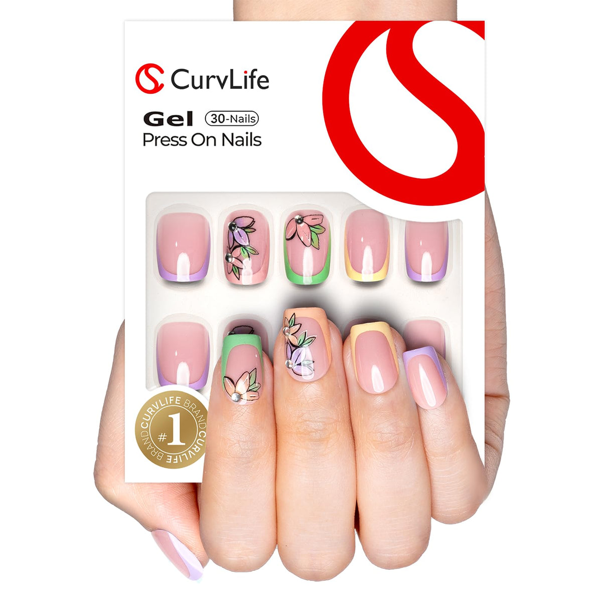 CurvLife Short Square Burgundy Press On Nails, Fall Dark red
