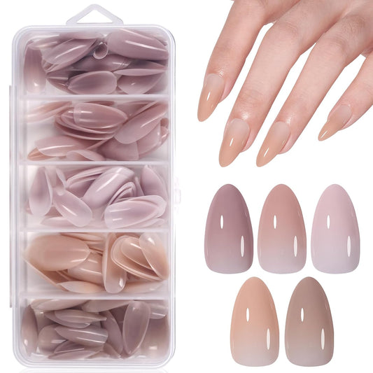 AILLSA Press on Nails Medium Almond Nude Pink Nail Tips 5 Colors 140 PCS