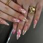 Spring Press On Nails French Fake Nails Medium Almond False Nails With Flower Pearl Designs Acrylic Nail Press Ons Full Cover Glue On Nails Glossy Stick On Nails For Women Manicure 24Pcs