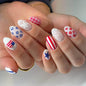 24PCS French Tip Press On Nails, Glossy Nude Square, Silver Edge