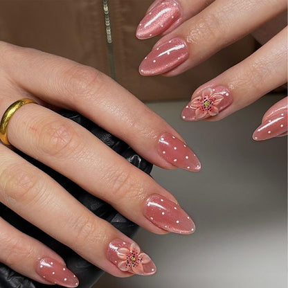 French Tip Press on Nails Almond Medium Fake Nails with Cat Eye Stars Designs Nails Press ons Gold Nude Glue on Nails Natural Artificial Nails Cute Stick on Nails for Women 24Pcs