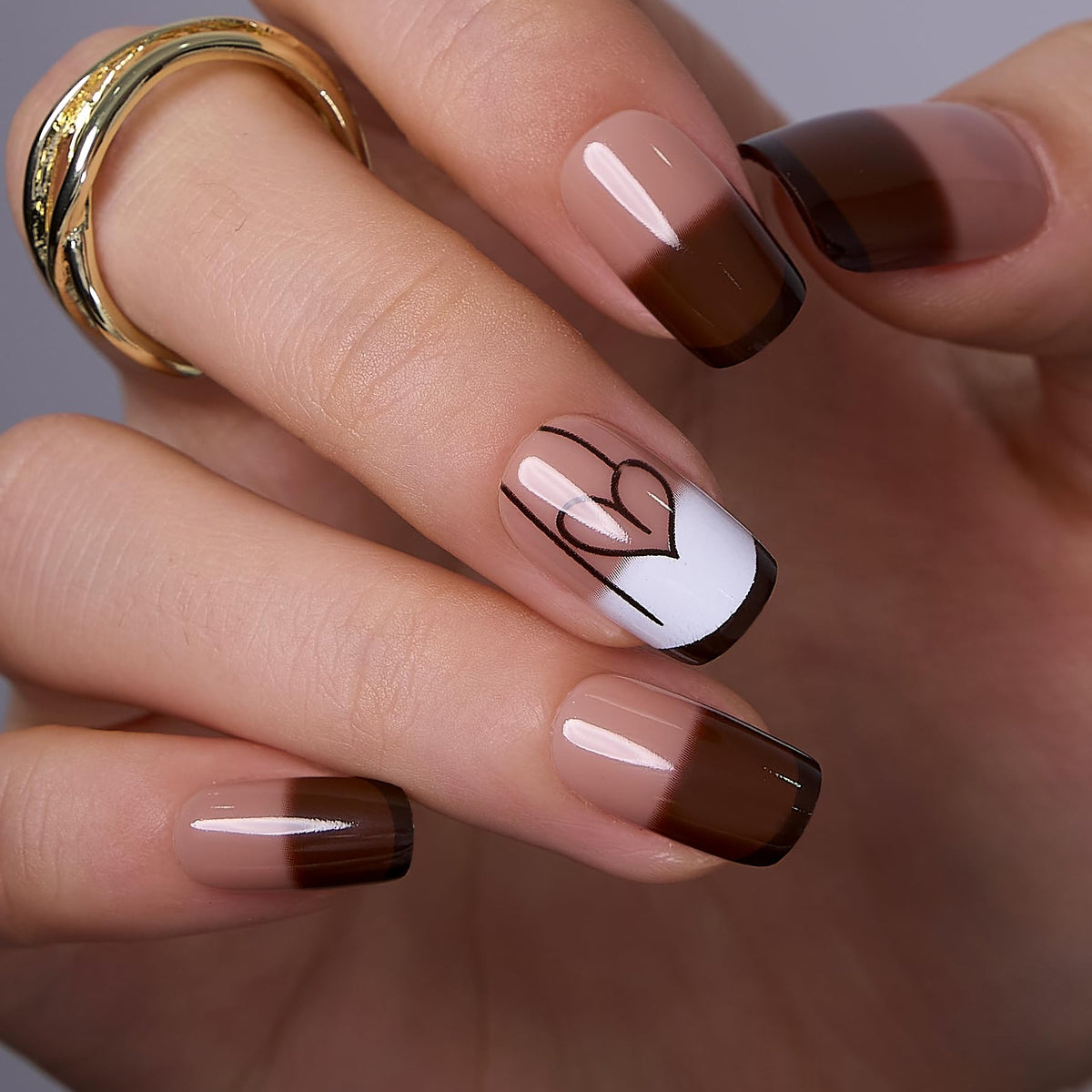 CurvLife Short Square Burgundy Press On Nails, Fall Dark red