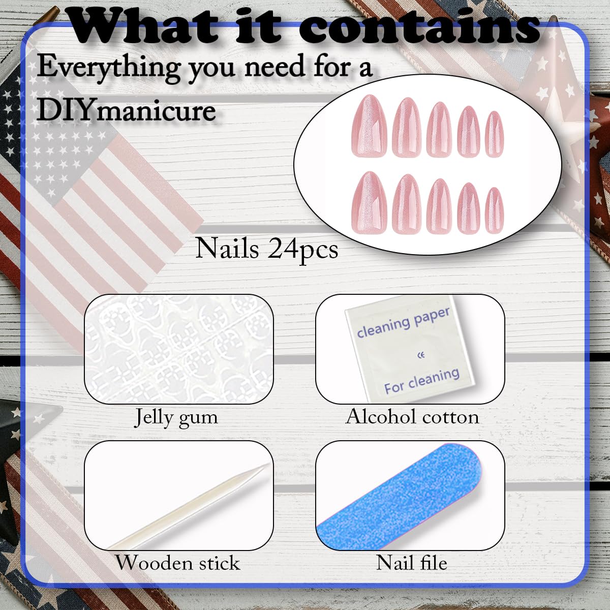 24Pcs Nail Press ons, Medium Press On Nails Almond Nude Pink Fake Nails with Cat's Eye Glossy High-end Design, Acrylic Artificial False Stick On Nails for Women Girls
