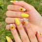 French Tip Press on Nails Almond Medium Fake Nails with Cat Eye Stars Designs Nails Press ons Gold Nude Glue on Nails Natural Artificial Nails Cute Stick on Nails for Women 24Pcs
