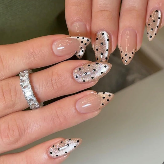 Polka Dot Press on Nails Short Almond Fake Nails for Women