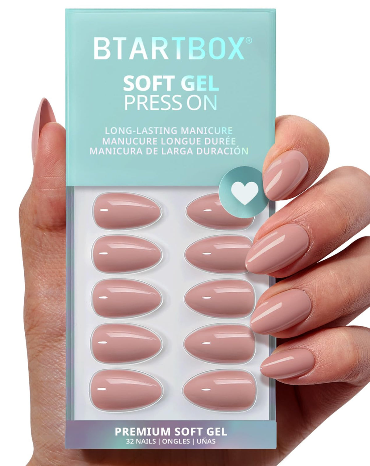 BTArtbox Press On Nails, Short Oval Dark Red Fake Nails, 32Pcs Full Kit