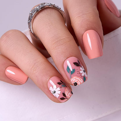 CurvLife Short Square Burgundy Press On Nails, Fall Dark red