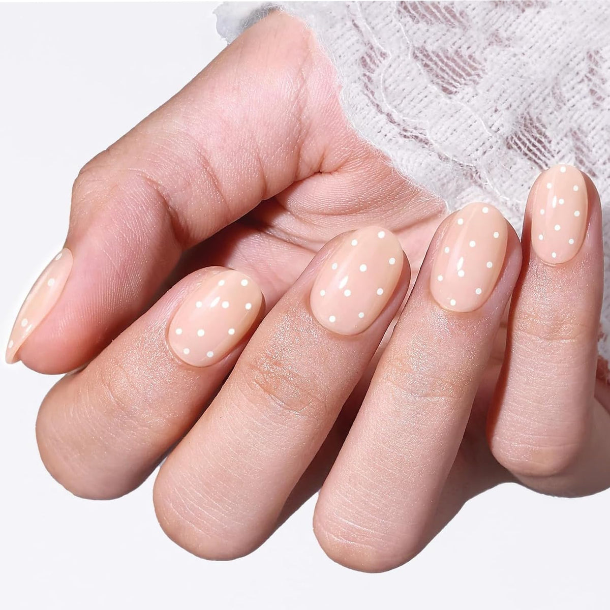 modelones French Tip Press On Nails, Short Oval Fake Nails Nails Press Ons