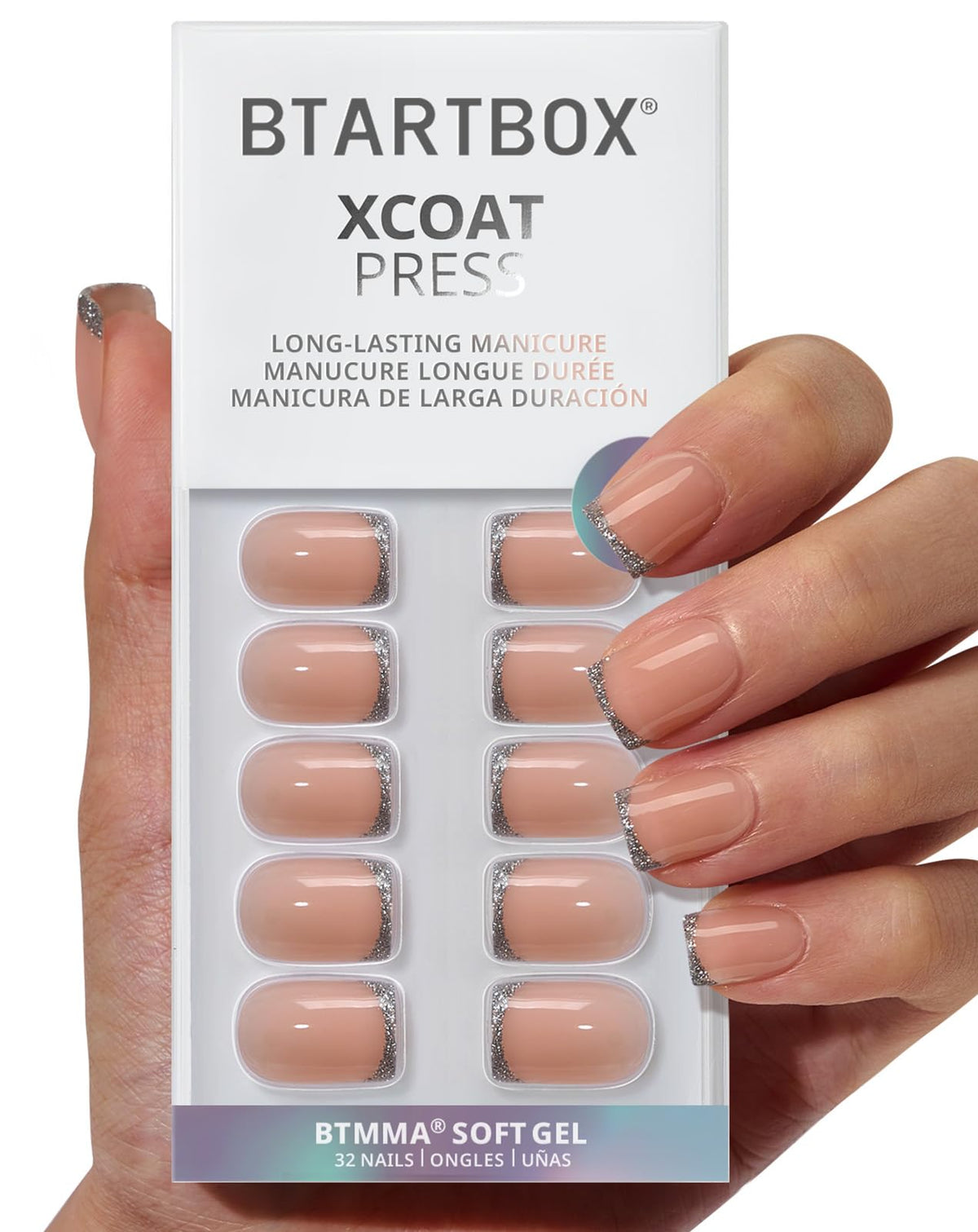 BTArtbox Halloween Press On Nails, French Tip Almond Nails, 32 Pcs Full Kit