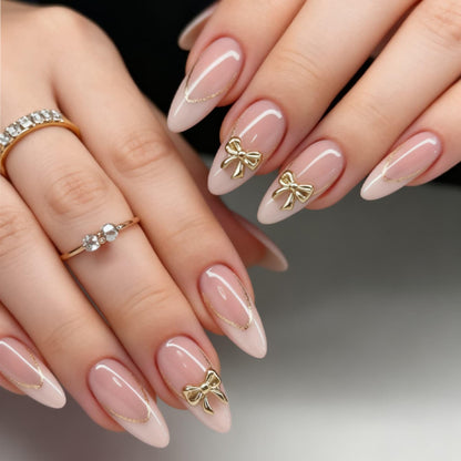 24PCS French Tip Press On Nails, Glossy Nude Square, Silver Edge