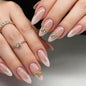 24PCS French Tip Press On Nails, Glossy Nude Square, Silver Edge