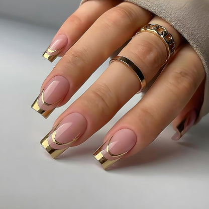24pcs Short Square Press on Nails French Tip Fake Nails White Flower with Star Design Glitter False Nails Luxury Nail Charms Crafts White Stripes Glue on Nails for Women Manicure Tips