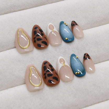 Medium Almond Press on Nails Brown Leopard