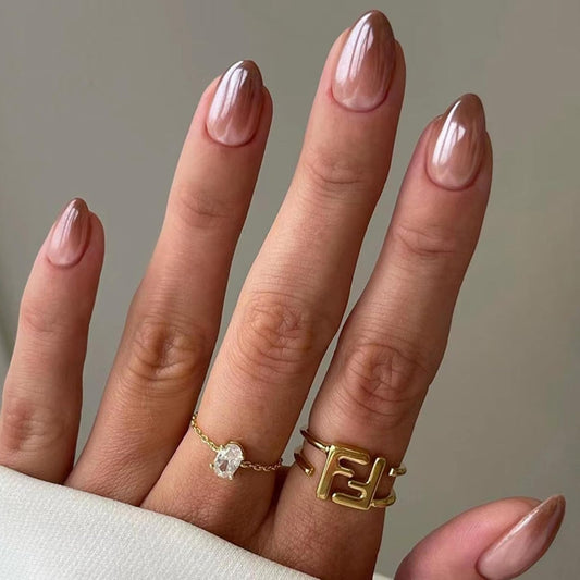 Solid Color Ombre Brown Press on Nails- Short Almond Fake Nails Glossy Gradient Coffee Fingernails in 12 Sizes -24pcs Reusable Pure Colour Fall False Nails for Women Daily Wear Manicure