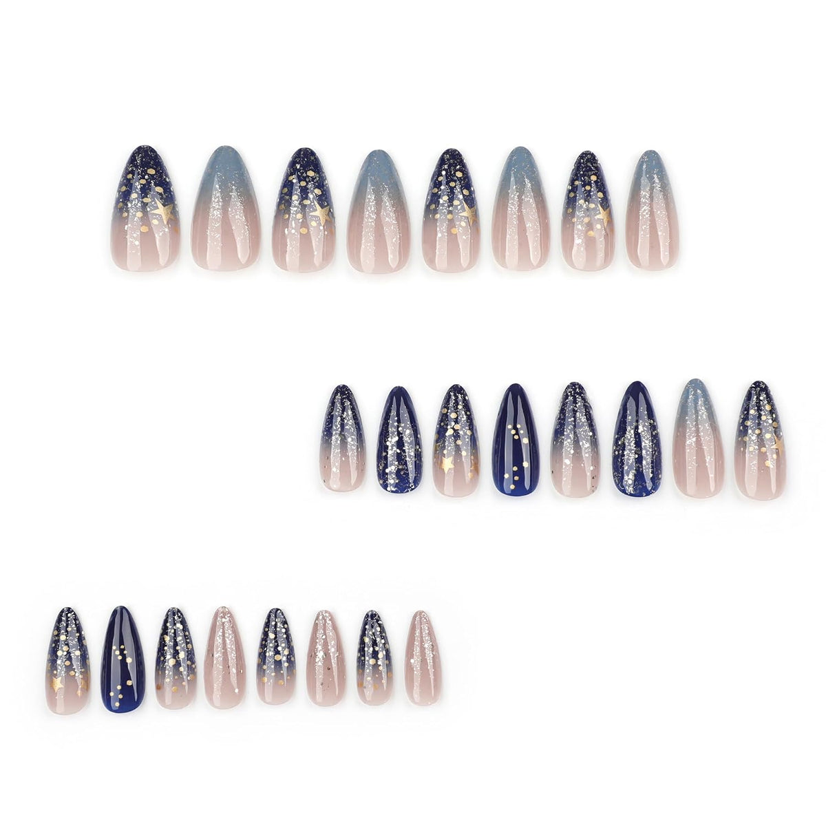 Spring Fake Acrylic Press On Nails – Starry Sky Designer False Nails Medium Almond, Salon Quality, Glossy Reusable Stick-On Nails for Weddings, Outdoor Picnics & Parties | Gift for Women