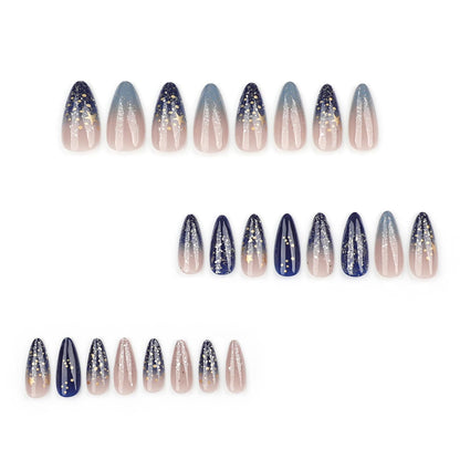 Spring Fake Acrylic Press On Nails – Starry Sky Designer False Nails Medium Almond, Salon Quality, Glossy Reusable Stick-On Nails for Weddings, Outdoor Picnics & Parties | Gift for Women