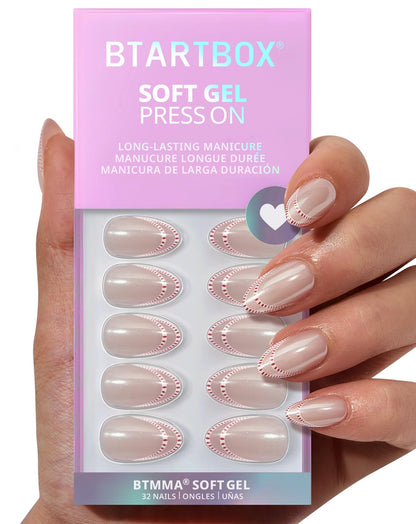BTArtbox Halloween Press On Nails, French Tip Almond Nails, 32 Pcs Full Kit