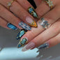 Almond Press On Nails Gold 3d Gold Glitter Ombre Design Date Night Nails For Women