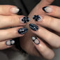 Fall Short Press On Nails Almond, Nude Fake Nails accented with golden glitter and Graceful White Floral Petal Design, Glossy Gel Finish Acrylic Nails, Natural Reusable Glue On Nails for Women