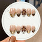 Handmade Press on Nails Short Almond Nude Polka Dot Glossy Reusable Fake Nails, Minimalist Beige Acrylic Press on Nails with White Dot Design for Women Girls 10 PCS(M)