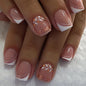 Purple Press On Nails Short Square Black Flowers Line Design Rhinestones