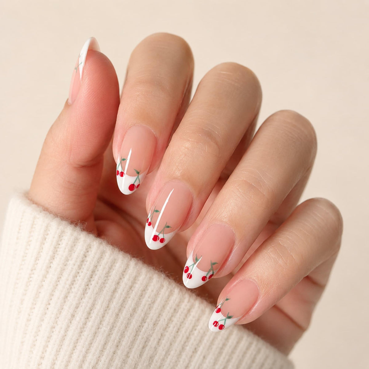 24PCS French Tip Press On Nails, Glossy Nude Square, Silver Edge