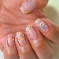 Purple Press On Nails Short Square Black Flowers Line Design Rhinestones