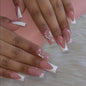 Spring Press On Nails French Fake Nails Medium Almond False Nails With Flower Pearl Designs Acrylic Nail Press Ons Full Cover Glue On Nails Glossy Stick On Nails For Women Manicure 24Pcs