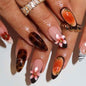 Dark Brown Tortoise Shell Press On Nails, Short Oval Fake Nails 24Pcs