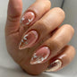Short Press On Almond Fake Nails - Flower Acrylic Fall Nails Press Ons Full Cover Glue On Cute False Floral Stick On Nails for Women - 30 Pcs