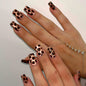 Leopard Press on Nails Medium Square Glossy Black Fake Nails