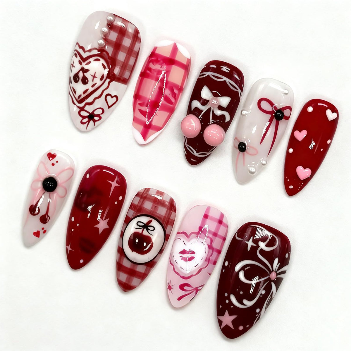 30Pcs Pink Press on Nails Medium Almond Fake Nails with 3D Flowers Pearl Designs Gold Flower False Nails Pink Gradient Acrylic Nail Tips Peach Blossoms Full Cover Stick on Nails for Women