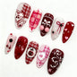 30Pcs Pink Press on Nails Medium Almond Fake Nails with 3D Flowers Pearl Designs Gold Flower False Nails Pink Gradient Acrylic Nail Tips Peach Blossoms Full Cover Stick on Nails for Women