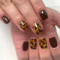 Leopard Press on Nails Medium Square Glossy Black Fake Nails