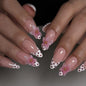 Fall Press on Nails Medium Almond French Tip, 30 Pcs Handmade 3D Flowers Gold Lines Embossed Designs, Glossy Nude Fake Nails, Reusable Glue On Nails, Full Cover Acrylic Nails for Women Brown