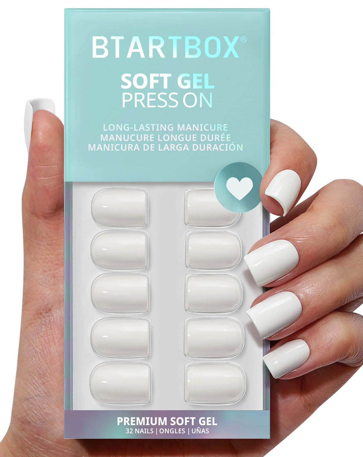 BTArtbox Press On Nails, Short Oval Dark Red Fake Nails, 32Pcs Full Kit