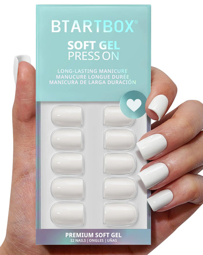 BTArtbox Press On Nails, Short Oval Dark Red Fake Nails, 32Pcs Full Kit