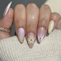 Spring Press On Nails French Fake Nails Medium Almond False Nails With Flower Pearl Designs Acrylic Nail Press Ons Full Cover Glue On Nails Glossy Stick On Nails For Women Manicure 24Pcs