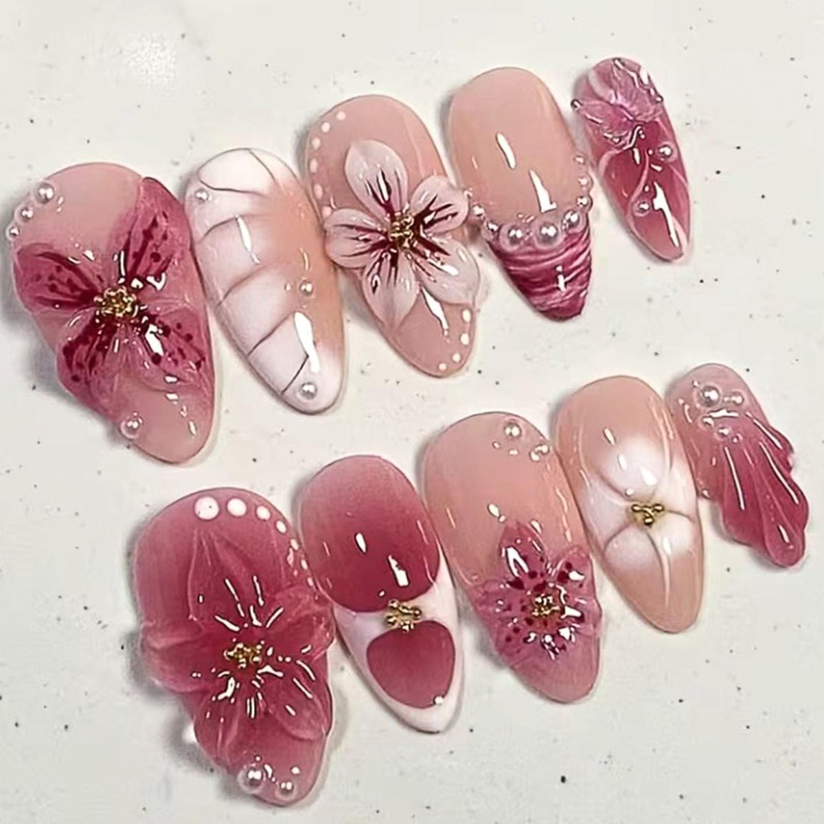 French Tip Press on Nails Almond Medium Fake Nails with Cat Eye Stars Designs Nails Press ons Gold Nude Glue on Nails Natural Artificial Nails Cute Stick on Nails for Women 24Pcs