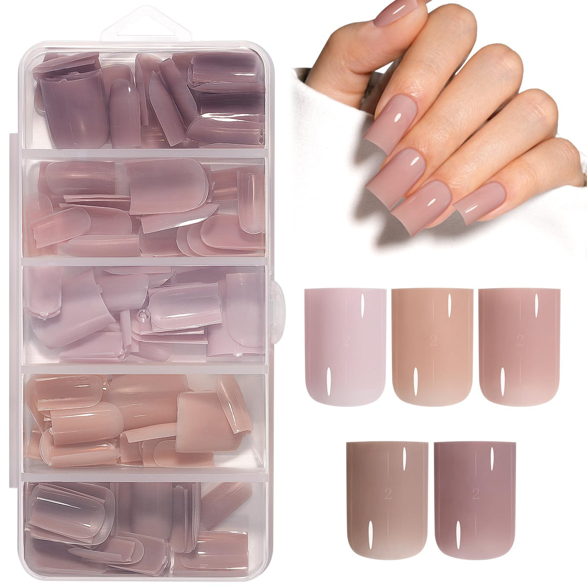 AILLSA Press on Nails Medium Almond Nude Pink Nail Tips 5 Colors 140 PCS